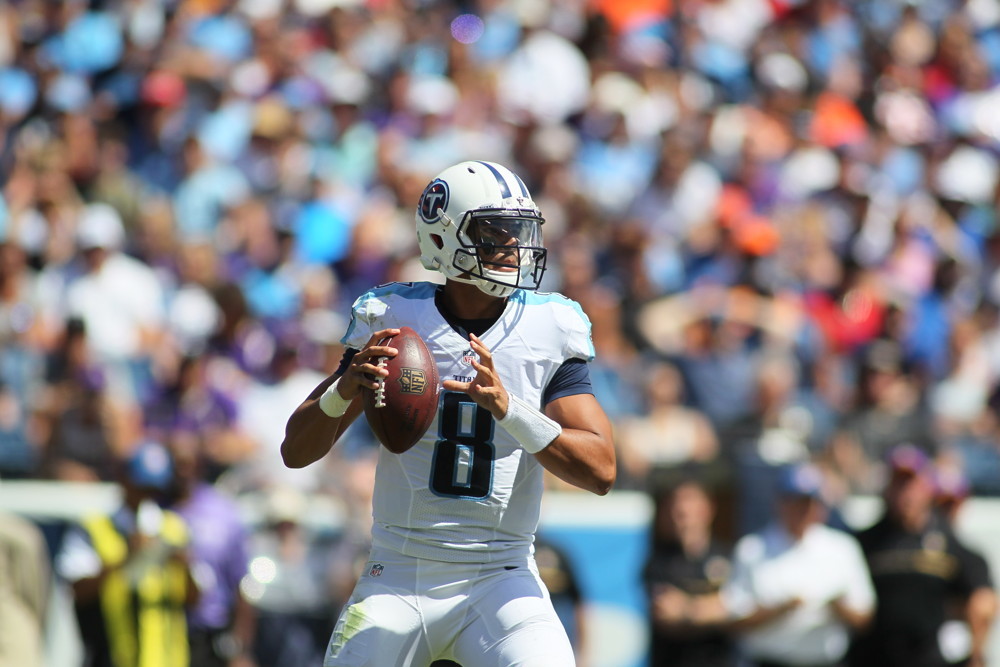 September 11 2016 Tennessee Titans Quarterback Marcus Mariota during game action. The Tennessee Titans were defeated by the Minnesota Vikings 25-16 at LP Nissan Stadium in Nashville Tn