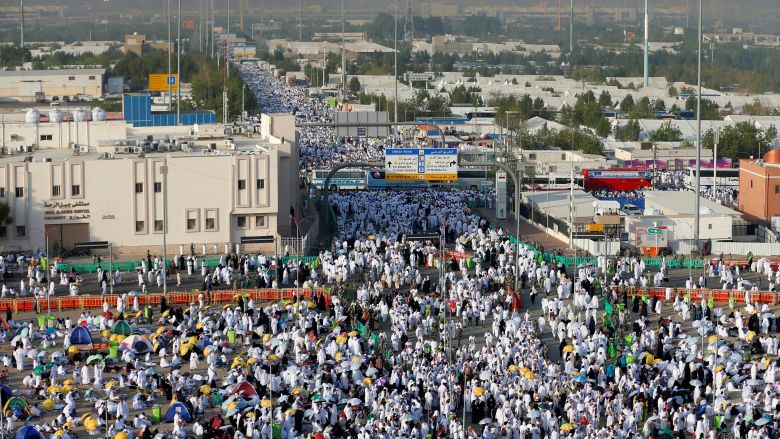 Muslim pilgrims gather on the plains of Arafat during the annual haj pilgrimage outside the holy city of Mecca Saudi Arabia