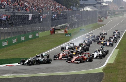 Mercedes driver Nico Rosberg of Germany leads the field after the start of the Italian Formula One Grand Prix at the Monza racetrack Italy Sunday Sept. 4 2016