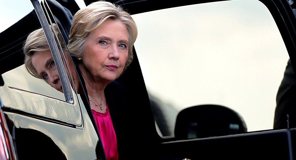 Democratic presidential nominee Hillary Clinton arrives at the airport following a campaign Voter Registration Rally at the University of South Florida in Tampa Florida United States