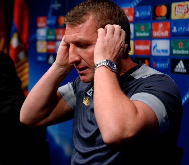 Hear we go Celtic boss Brendan Rodgers faces media ahead of tonight’s game in Barcelona