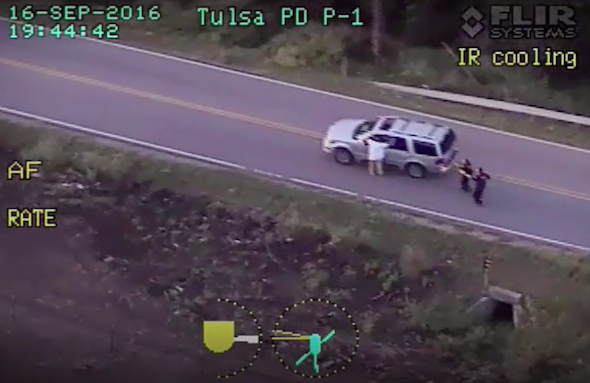 Helicopter footage shows police officers confronting Terence Crutcher moments before he is shot