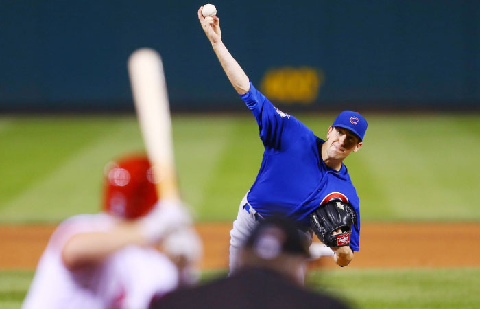 Starter Kyle Hendricks of the Chicago Cubs pitches against the St. Louis Cardinals in the eighth inning at Busch Stadium in St. Louis Missouri Monday. — AFP