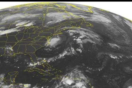 This NOAA satellite image taken Tuesday Sept. 6 2016 at 12:45 a.m. EDT shows Post Tropical Cyclone Hermine churning just south of Cape Cod Massachusetts. Hermine has sustained winds of 65 miles an hour and is moving to the west at 9 miles an hour. Hermi