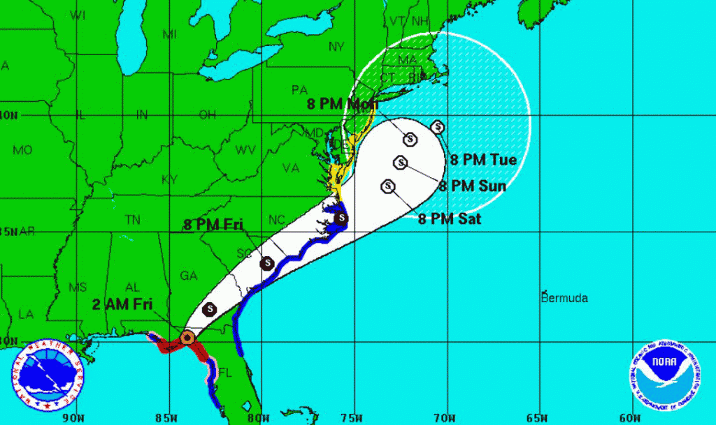 Hermine is expected to move inland across south Georgia and into the Carolinas on Friday and Saturday