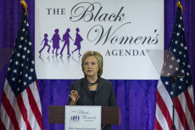 SEPTEMBER 16 Democratic presidential nominee former Secretary of State Hillary Clinton delivers remarks at the Black Women's Agenda Symposium at the Rennaisance Hotel