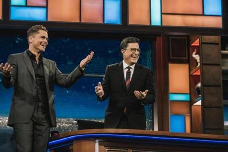 Stephen Colbert is joined by Rob Lowe on a live episode”The Late Show” after the first presidential debate