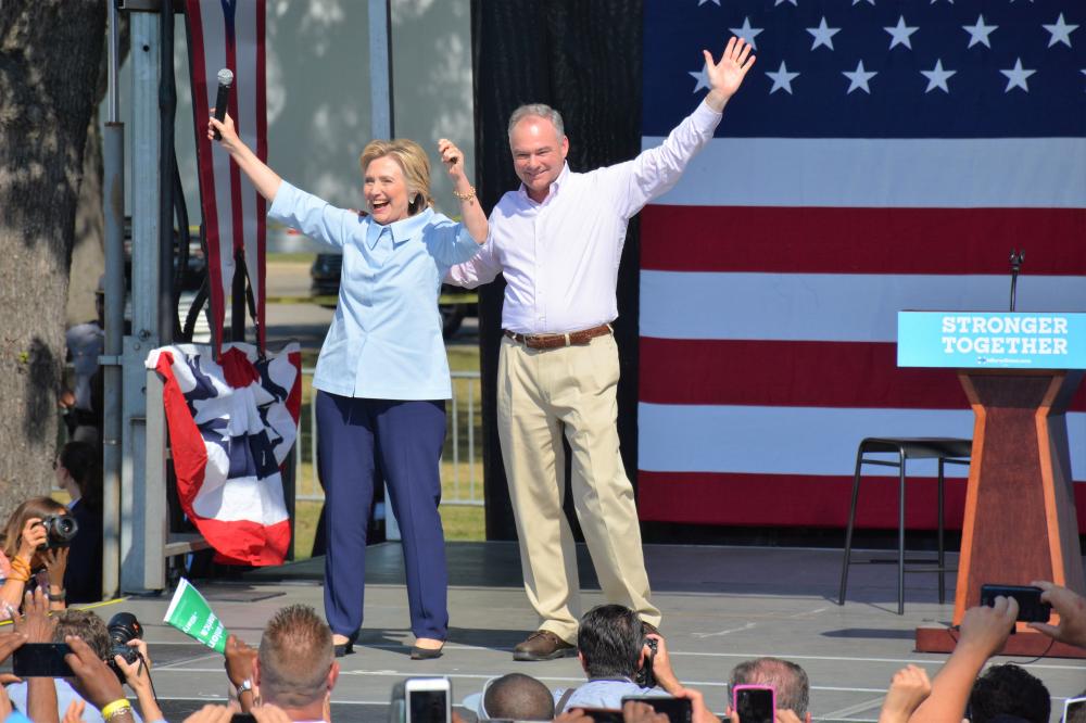 Hillary Clinton and Tim Kaine greet supporters in Cleveland