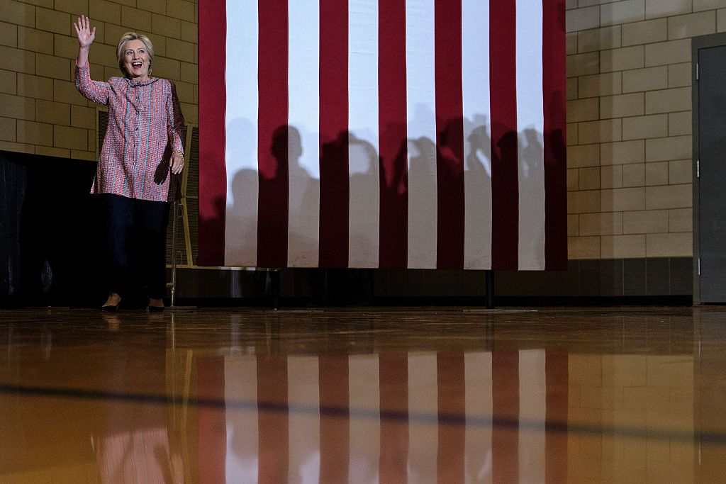 Hillary Clinton arrives for a rally at University of North Carolina at Greensboro