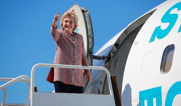 Hillary Clinton boards her campaign plane on Thursday after having rested at home to recover form pneumonia