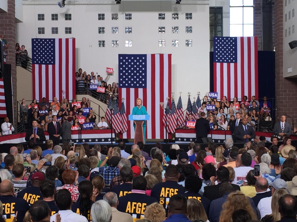 Hillary Clinton criticizes Trump during a speech at Truckee Meadows Community College on Aug. 25 2016