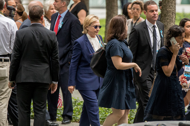 Democratic presidential candidate Hillary Clinton arrives to attend a ceremony at the National September 11 Memorial in New York Sunday Sept. 11 2016