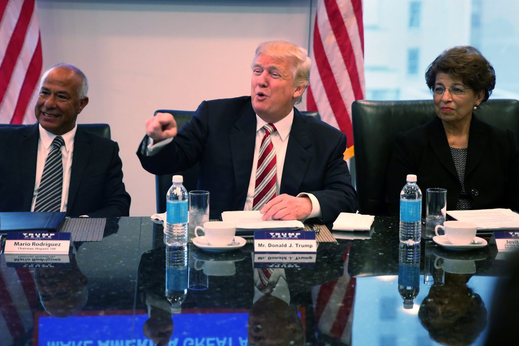 Republican presidential nominee Donald Trump speaks during a meeting with his Hispanic Advisory Council at Trump Tower in the Manhattan borough of New York U.S