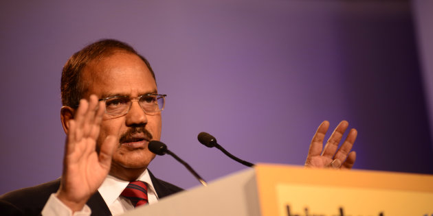 Hindustan Times via Getty Images                       Ajit Doval is an Indian intelligence officer speaking at HT Leadership Summit