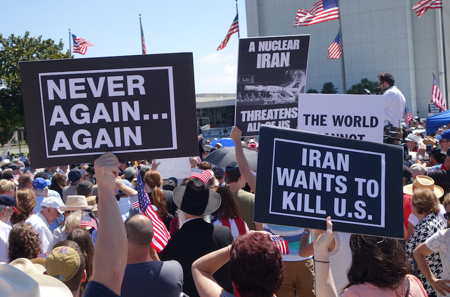 Hundreds of people protesting against the Iran nuclear deal