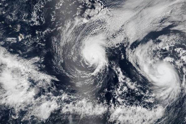 Satellite View of Hurricanes Iselle and Julio Approaching Hawaii