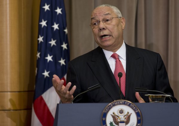 2014 former Secretary of State Colin Powell speaks at the State Department in Washington