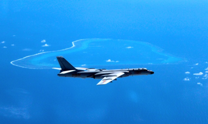 Chinese H-6K bomber patrols the islands and reefs in the South China Sea