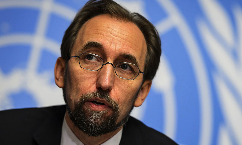 New High Commissioner of the United Nations for Human Rights Zeid Ra'ad al Hussein of Jordan attends a press conference