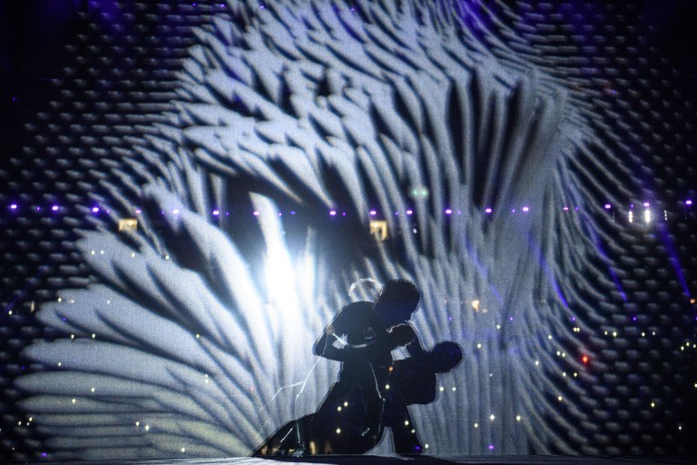 Blind dancers perform during the opening ceremony of the Rio 2016 Paralympic Games at the Maracana stadium in Rio de Janeiro