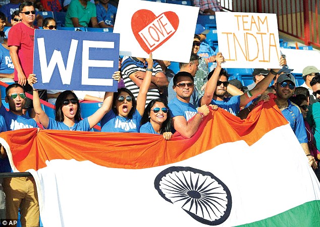 India supporters cheer during the final T20I against West Indies in Fort Lauderdale Florida