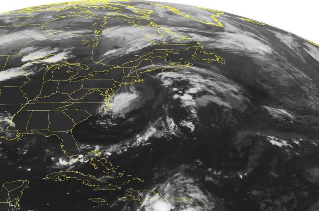 Post-Tropical Cyclone Hermine churns just south of Cape Cod in this NOAA satellite image taken Tuesday at 12:45 a.m. Hermine has sustained winds of 65 mph and is moving to the west at 9 mph. Hermine is expected to move very little over the next couple