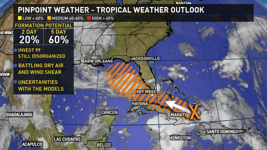 Invest 99-L Is Being Monitored For Tropical Development in the Atlantic; Rain To Spread Through the Caribbean Islands