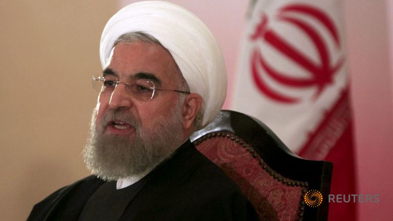 Iran's President Hassan Rouhani speaks during a news conference in Islamabad Pakistan