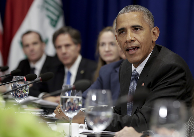 President Barack Obama speaks during a bilateral meeting with Iraqi Prime Minister Haider al Abadi at the Lotte New York Palace Hotel in New York N.Y. Mond