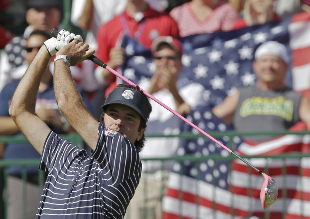 USA's Bubba Watson hits a drive on the first hole during a four-ball match at the Ryder Cup PGA golf tournament Saturday Sept. 29 2012 at the Medinah Country Club in Medinah Ill.  ORG XMIT PGA217