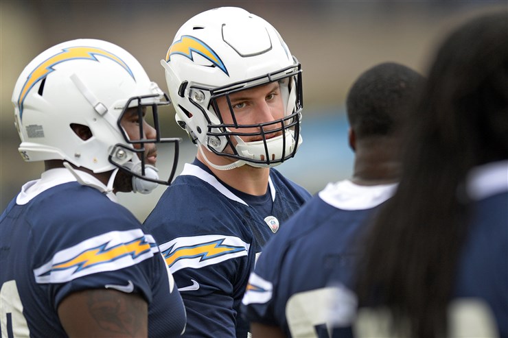 Jake Roth  USA Today Sports   Chargers defensive end Joey Bosa looks on during rookie mini camp at Charger Park in May