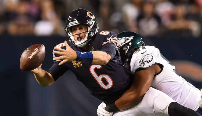 Jay Cutler getting sacked by Destiny Vaeao