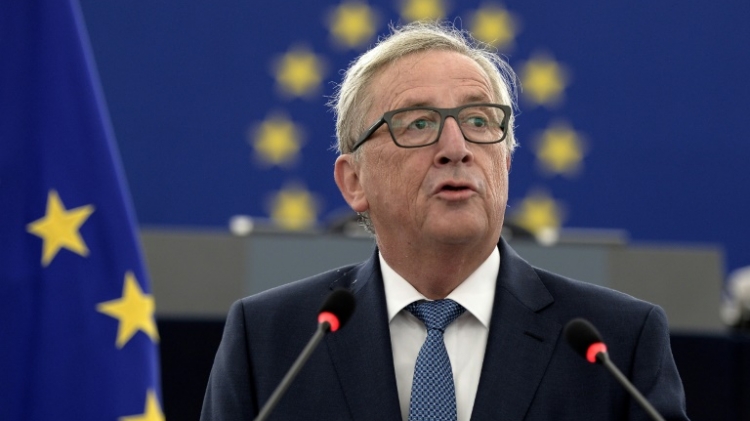 European Commission head Jean Claude Juncker in his speech on the state of the European Union to Parliament 14 September 2016 in Strasbourg