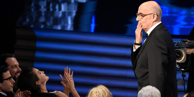 Jeffrey Tambor reacts after winning the award for outstanding lead actor in a comedy series at the Emmy Awards