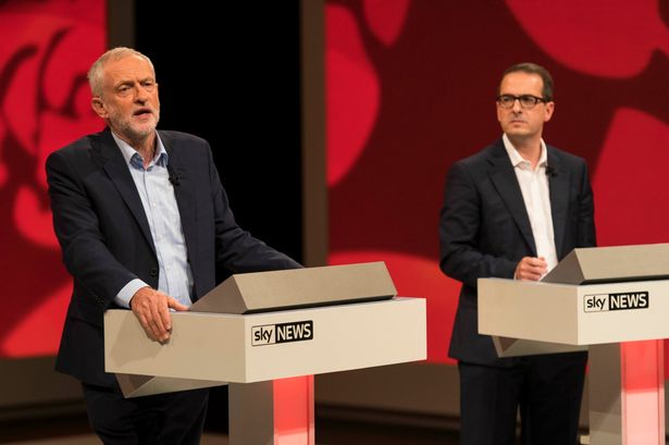 Jeremy Corbyn and Owen Smith taking part in the last of Labour's leadership hustings