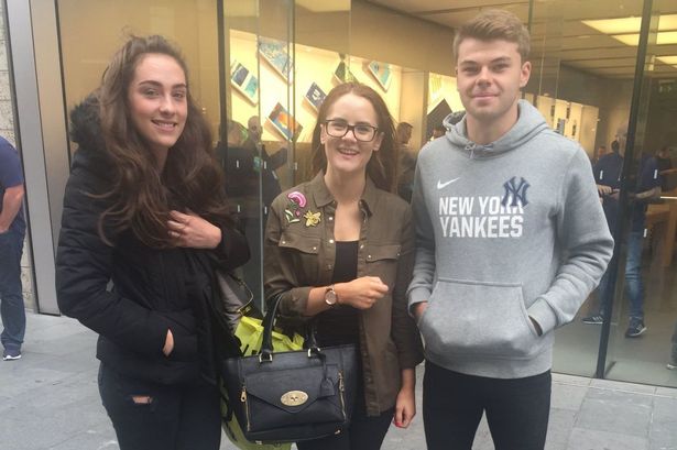 Jess Emma and Conor outside the Apple Store in Liverpool One for the iPhone 7 launch