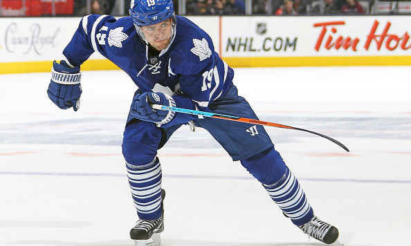 TORONTO ON- OCTOBER 25 Joffrey Lupul #19 of the Toronto Maple Leafs skates against the Boston Bruins during an NHL game at the Air Canada Centre