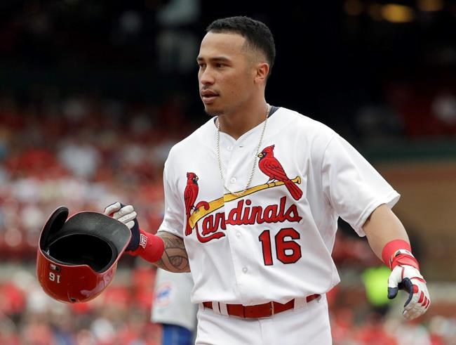 St. Louis Cardinals&#39 Kolten Wong drops his helmet after grounding out to end the eighth inning of a baseball game against the Chicago Cubs Wednesday Sept. 14 2016 in St. Louis