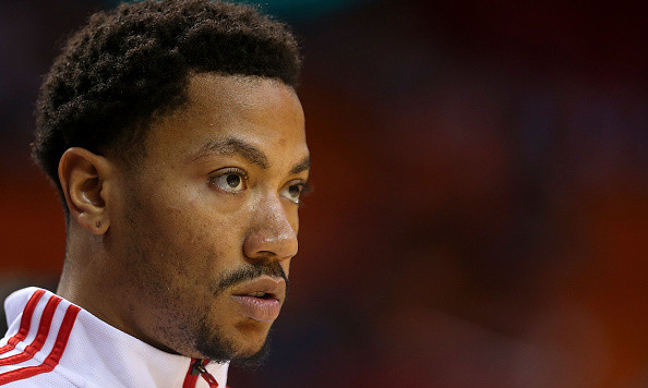 MIAMI FL- DECEMBER 14 Derrick Rose #1 of the Chicago Bulls looks on during a game against the Miami Heat at American Airlines Arena