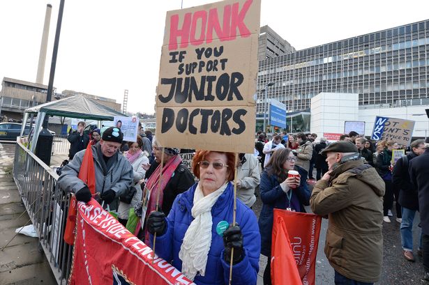 Junior doctors on strike at the Royal Liverpool University Hospital in January