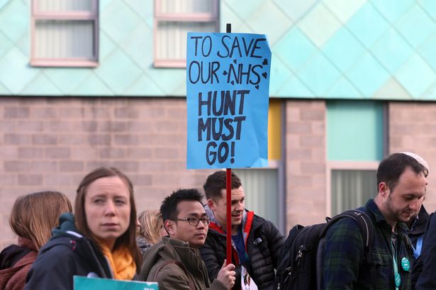 Junior doctors strike outside the RVI hospital Newcastle Upon Tyne