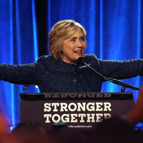 Democratic presidential nominee former Secretary of State Hillary Clinton speaks during a campaign event at Frontline Outreach and Youth Center