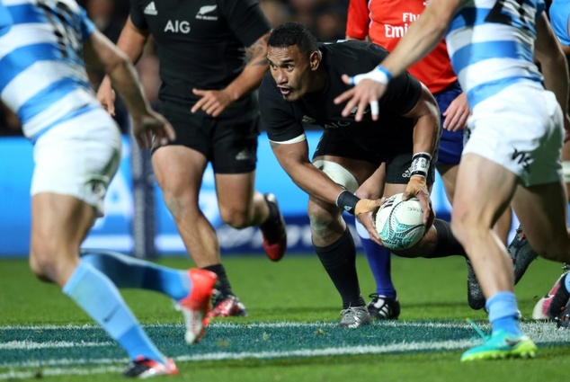 New Zealand's Jerome Kaino runs with the ball during a Rugby Championship match against Argentina at FMG Stadium Waikato in Hamilton