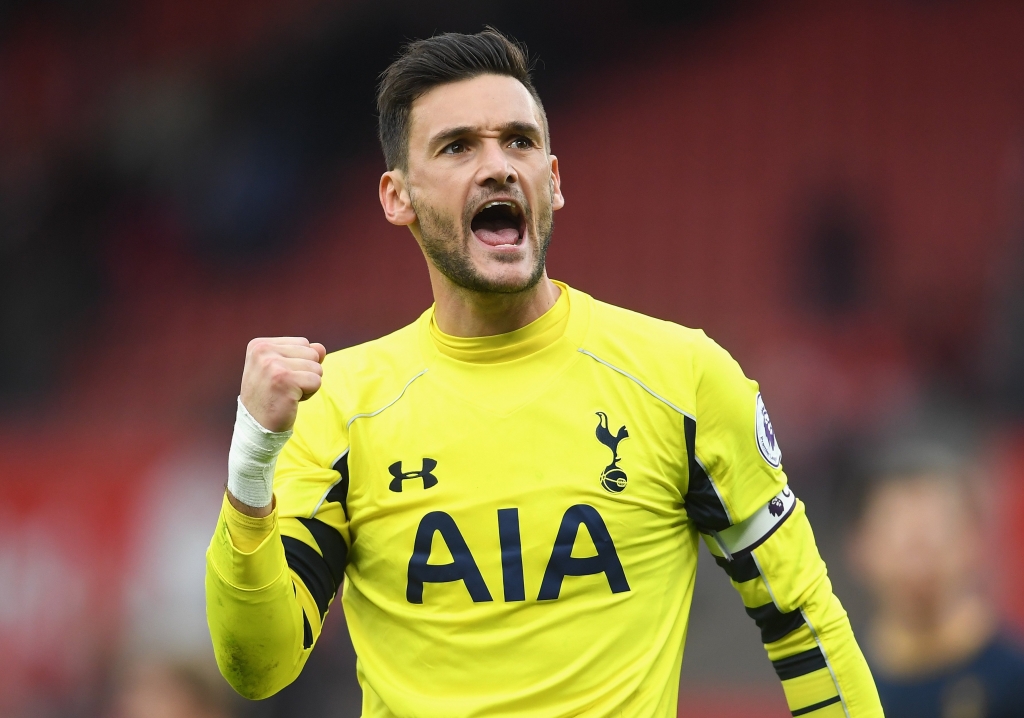 STOKE ON TRENT ENGLAND- SEPTEMBER 10 Hugo Lloris of Tottenham Hotspur celebrates his sides win after the game during the Premier League match between Stoke City and Tottenham Hotspur at Britannia Stadium