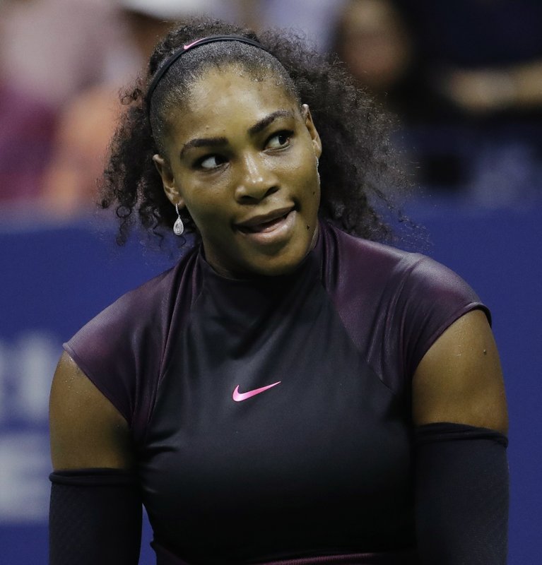 Serena Williams reacts after a point to Karolina Pliskova of the Czech Republic during the semifinals of the U.S. Open tennis tournament Thursday Sept. 8 2016 in New York