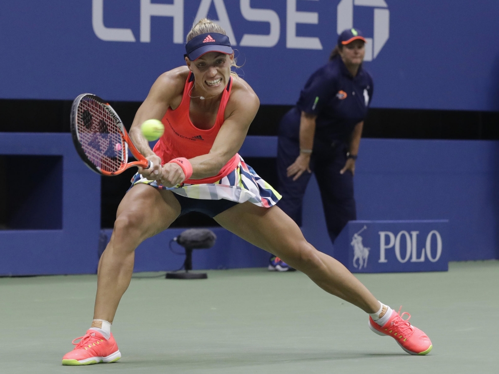 Angelique Kerber of Germany returns a shot to Karolina Pliskova of the Czech Republic during the women's singles final of the U.S. Open tennis tournament Saturday in New York