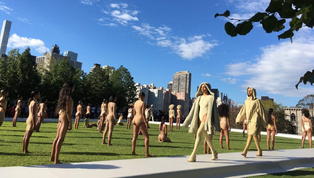 Models wear the Yeezy Season 4 collection by Kanye West during a fashion show Wednesday Sept. 7 2016 at the Franklin D. Roosevelt Four Freedoms Park on Roosevelt Island in New York. The show set to an eery soundtrack helped kick off New York Fashion