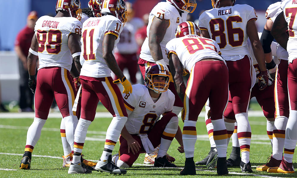 Sep 25 2016 East Rutherford NJ USA Washington Redskins quarterback Kirk Cousins huddles with teammates during the first quarter against the New York Giants at Met Life Stadium. Mandatory Credit Brad Penner-USA TODAY Sports