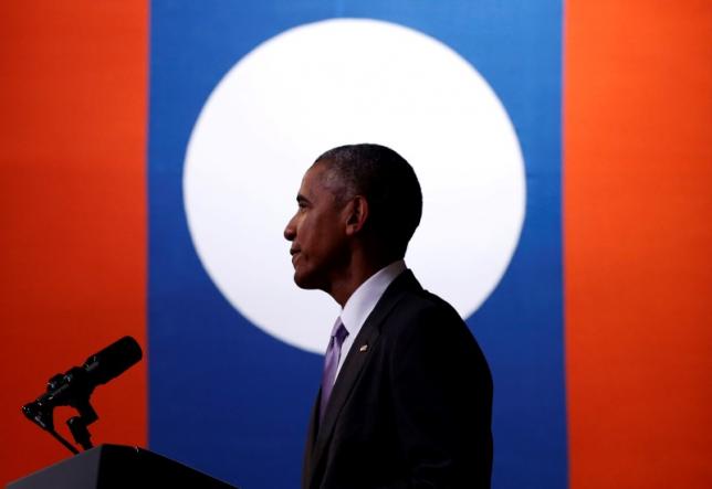 U.S. President Barack Obama delivers an address at the Lao National Cultural Hall on the sidelines of the ASEAN Summit in Vientiane Laos