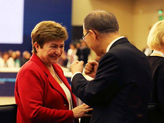 Kristalina Georgieva with Ban Ki-moon in May